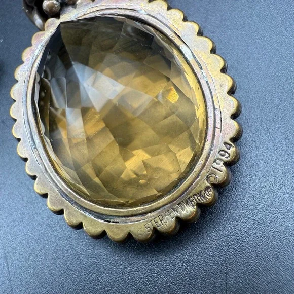 Stephen Dweck 1994 Vintage Bronze Toggle Necklace Citrine Pendant 32" Chain Sign - Picture 7 of 8